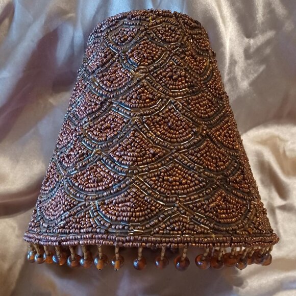 Vintage 6" Clip On Glass Seed Bead Fringed Lampshade - Picture 1 of 4